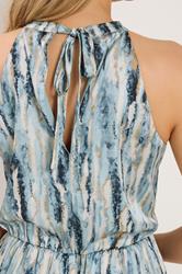 LTS Tall Women's Blue Abstract Satin Halter Neck Dress | Long Tall Sally 5