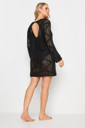LTS Tall Women's Black Crochet Mini Beach Dress | Long Tall Sally 3
