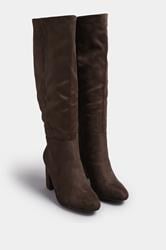 Chocolate Brown Faux Suede Heeled Knee High Boot In Extra Wide EEE Fit | Yours Clothing 3