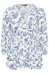 YOURS Curve Blue Paisley Print Ruffle Blouse