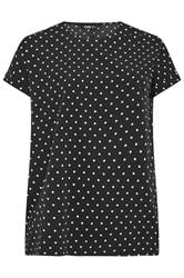 YOURS Curve Black Polka Dot Grown-On Sleeve Top