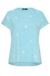 YOURS Curve Light Blue Embroidered Daisy T-Shirt
