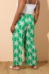 YOURS Plus Size Green Tropical Palm Wide Leg Trousers | Yours Clothing 4