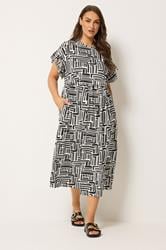 YOURS Plus Size Black Abstract Frill Sleeve Dress | Yours Clothing 1