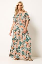 YOURS Plus Size Cream Leaf Tie Neck Bardot Maxi Dress | Yours Clothing 4