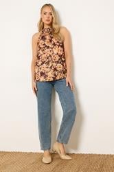 LTS Tall Women's Rust Orange Floral Satin Halterneck Top | Long Tall Sally 1