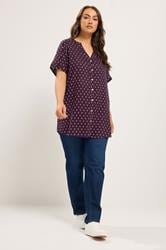 YOURS Curve Purple Notch Neck Dobby Blouse | Yours Clothing 1