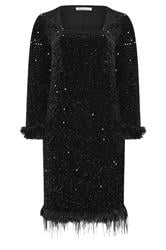 YOURS LONDON Plus Size Black Velvet Sequin Faux Fur Trim Dress | Yours Clothing 6