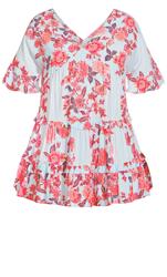 Evans Light Blue Floral Print V-Neck Frill Tiered Tunic 5