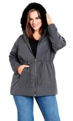 Faux Fur Grey Lightweight Coat | Evans 3
