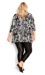 Evans Black Floral Stripe Wrap Hem Top 4