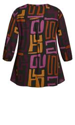 Evans Purple Geometric Print Zip Blouse 6