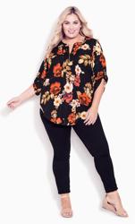 Evans Black Floral Print Zip Front Pintuck Blouse 2