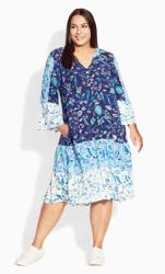 Evans Blue Paisley Print Colour Block Smock Midi Dress 2