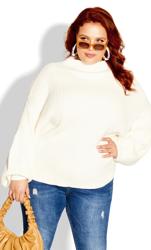 Evans Ivory White Balloon Sleeve Knitted Jumper 3