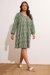 EVANS Plus Size Olive Green Ikat Print Crinkle Midi Dress | Evans 1