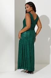 YOURS LONDON Plus Size Green Sequin V-Neck Maxi Dress | Yours Clothing 2