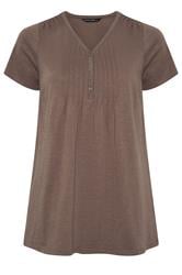 EVANS Curve Mocha Brown Henley Top