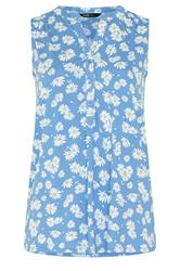YOURS Curve Blue Daisy Sleeveless Swing Blouse