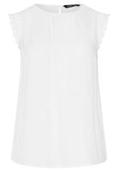 YOURS Curve White Crochet Trim Crinkle Top