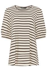 YOURS Curve White & Brown Stripe Knitted Puff Sleeve Top