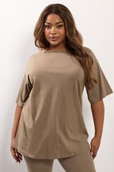 YOURS Plus Size Natural Brown Relaxed Longline T-Shirt | Yours Clothing 3