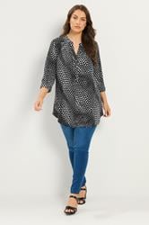 YOURS Plus Size Black Polka Dot Half Placket Shirt | Yours Clothing 1