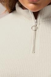 YOURS Plus Size Cream Zip Neck Ribbed Jumper Dress | Yours Clothing 4