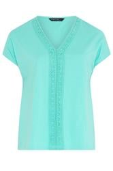 EVANS Curve Aqua Blue Cotton Crochet Trim Top