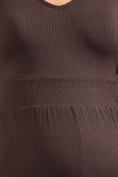 LTS Tall Women's Maternity Brown Shirred Wide Leg Jumpsuit | Long Tall Sally 4