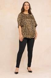 EVANS Plus Size Natural Brown Leopard Print Angel Sleeve Blouse | Evans 1