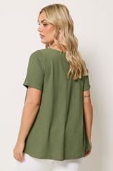 YOURS Plus Size Olive Green Crinkle T-Shirt | Yours Clothing 2