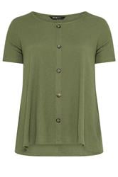 YOURS Curve Olive Green Crinkle T-Shirt