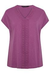 EVANS Curve Magenta Pink Cotton Crochet Trim Tee