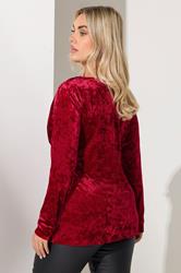 YOURS LONDON Plus Size Red Velvet Wrap Top | Yours Clothing 2