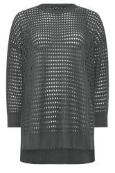 YOURS Plus Size Slate Grey Side Split Crochet Jumper | Yours Clothing 5