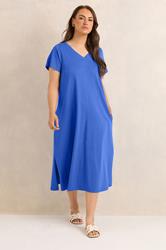 EVANS Plus Size Cobalt Blue Premium Cotton Dress | Evans 1