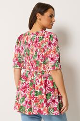 YOURS Plus Size Pink Floral Shirred Puff Sleeve Top |  Yours Clothing 2