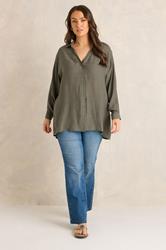 EVANS Plus Size Khaki Green Sheer Long Sleeve Shirt | Evans 1
