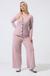 LIMITED COLLECTION Plus Size Pink Ribbed Button Cardigan | Yours Clothing 1