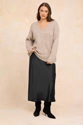 EVANS Plus Size Black Satin Slip-On Midi Skirt | Evans 1