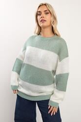 YOURS Plus Size Green & White Striped Knitted Soft Touch Jumper | Yours Clothing 3