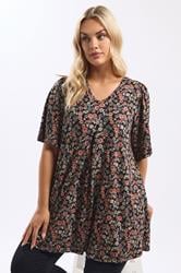 YOURS Plus Size Black Floral Pleat Top | Yours Clothing 3