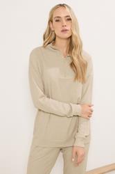 LTS Tall Beige Brown Waffle Quarter Zip Lounge Top | Long Tall Sally 3