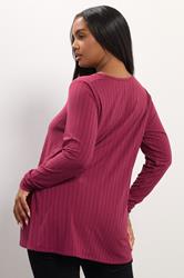 YOURS Plus Size Dark Pink Ribbed Swing T-Shirt | Yours Clothing 2