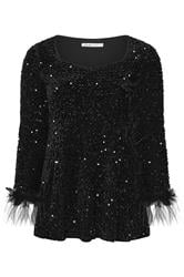 YOURS LONDON Plus Size Black Velvet Sequin Faux Fur Trim Top | Yours Clothing 6