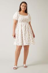 Evans Ivory White Ditsy Shirred Mini Dress 1