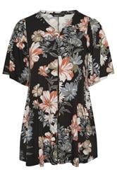 YOURS Curve Black Floral Print Swing Top