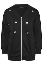 YOURS Plus Size Black Eyelet Zip Through Jacket | Yours Clothing 5