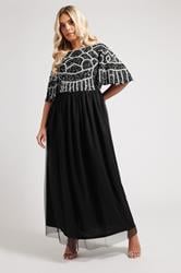 LUXE Plus Size Black Abstract Sequin Embellished Maxi Dress | Yours Clothing 4